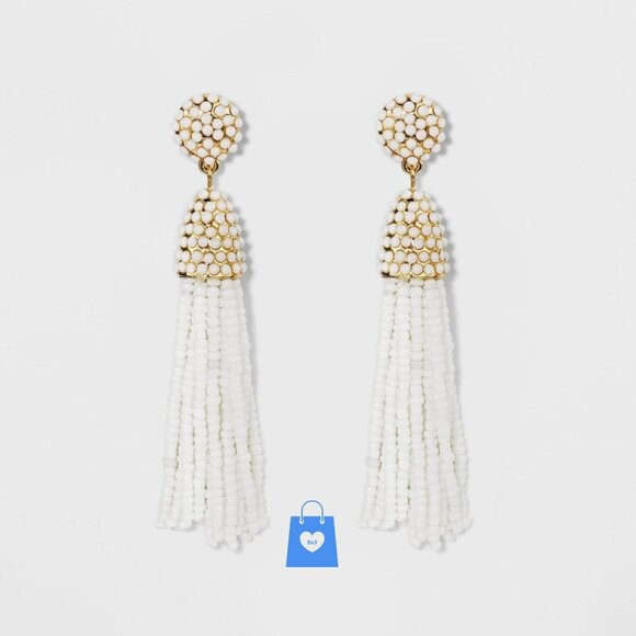 White - SugarFix by BaubleBar Beaded Tassel Earrings - Picture 1 of 3